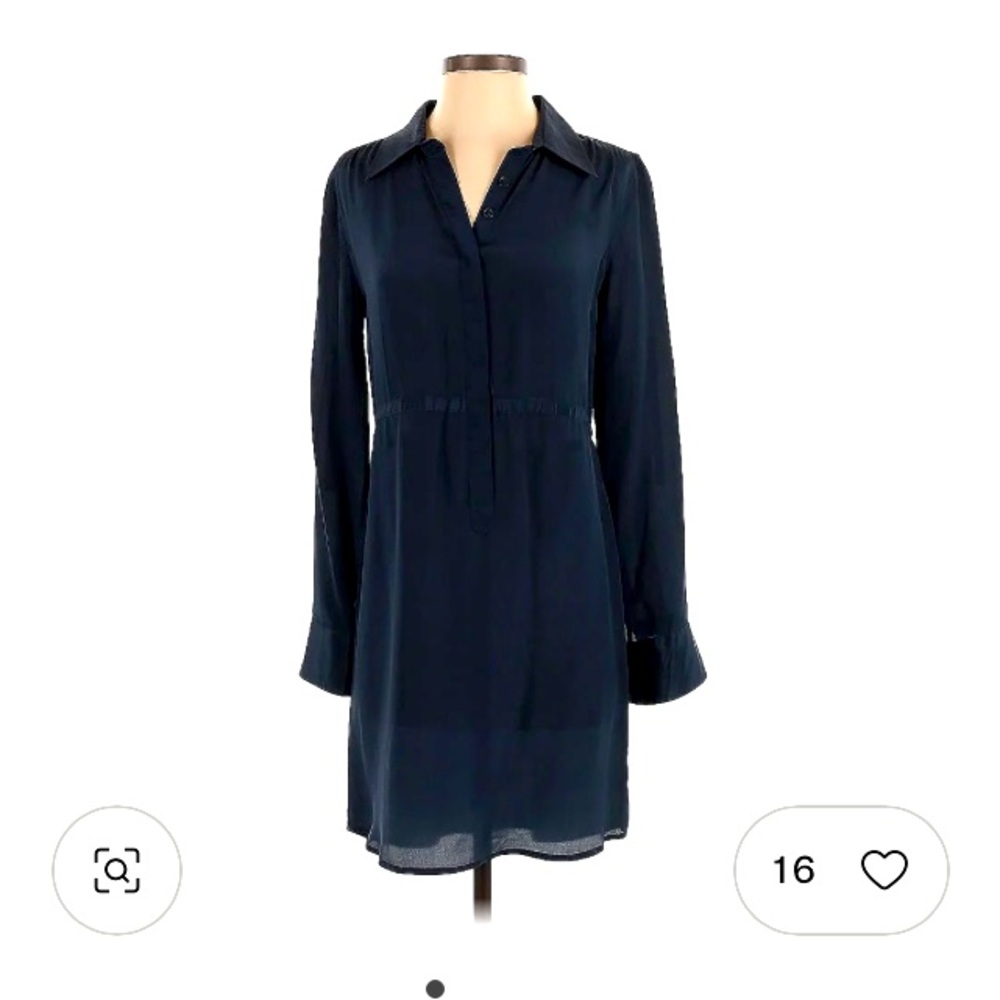 Women's Navy Long-Sleeve Silk Shirt Dress